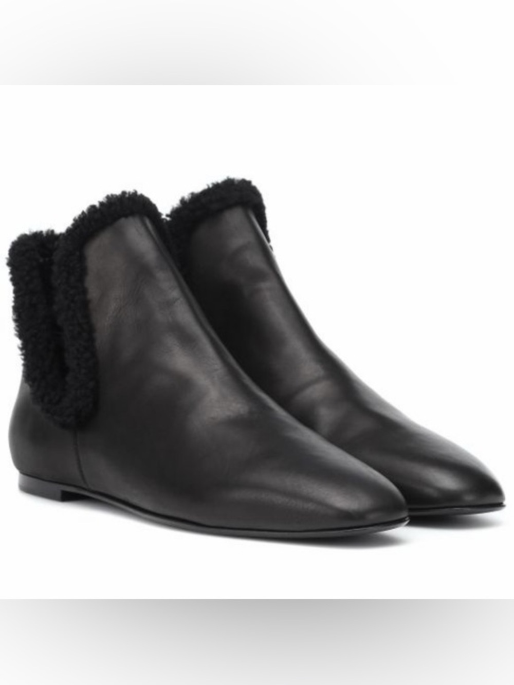 The Row Eros Black Leather Shearling Trim Ankle Booties EU 37 Made in Italy